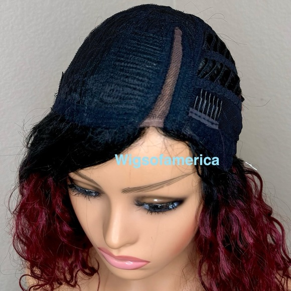 Bob wig Red burgundy wig ombré black side part 14 inches - Picture 7 of 7